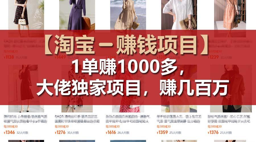 【淘宝赚钱项目】1单可赚1000多，大佬独家项目，年赚几百万-天使资源网