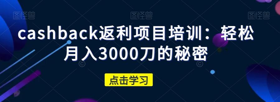 cashback返利项目培训：轻松月入3000刀的秘密-天使资源网
