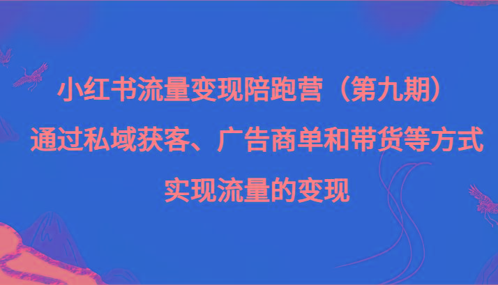小红书流量变现陪跑营（第九期）通过私域获客、广告商单和带货等方式实现流量变现-天使资源网