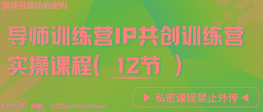 导师训练营3.0IP共创训练营私密实操课程(12节)-卖项目的密码成功秘诀-天使资源网