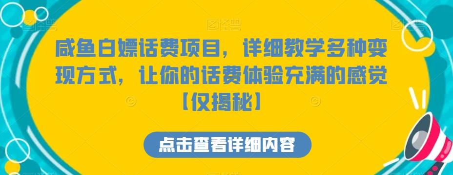 咸鱼白嫖话费项目，详细教学多种变现方式，让你的话费体验充满的感觉【仅揭秘】-天使资源网