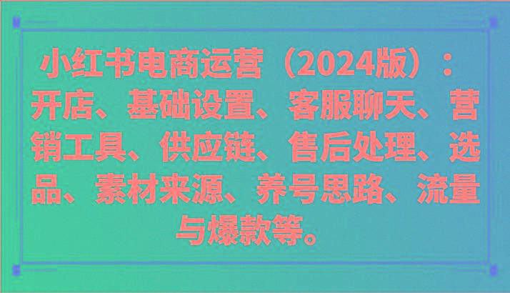 小红书电商运营(2024版)：开店、设置、供应链、选品、素材、养号、流量与爆款等-天使资源网