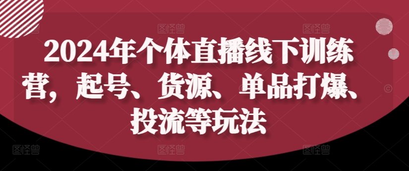 2024年个体直播训练营，起号、货源、单品打爆、投流等玩法-天使资源网