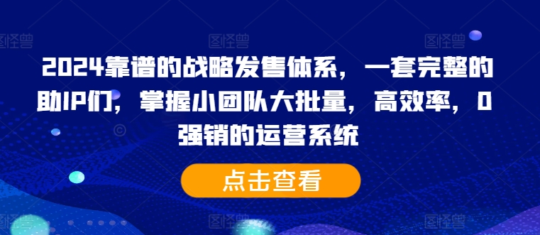 2024靠谱的战略发售体系，一套完整的助IP们，掌握小团队大批量，高效率，0 强销的运营系统-天使资源网