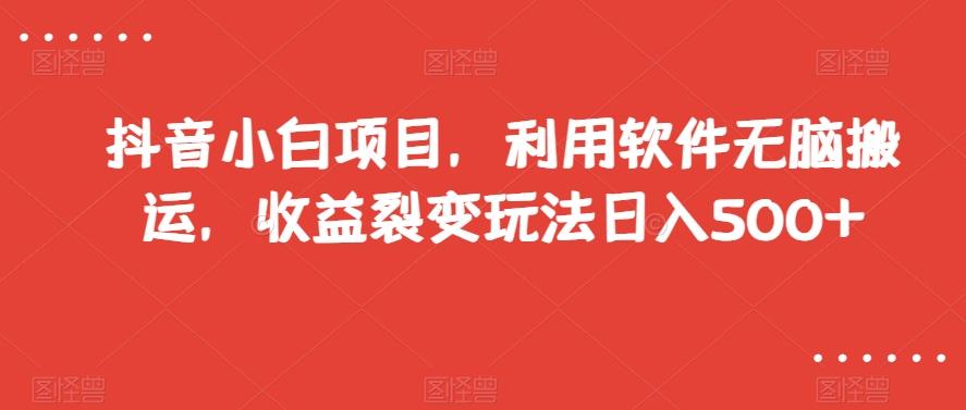 抖音小白项目，利用软件无脑搬运，收益裂变玩法日入500+【揭秘】-天使资源网
