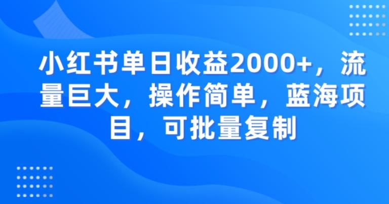 小红书单日收益2000+，流量巨大，操作简单，蓝海项目，可批量操作-天使资源网