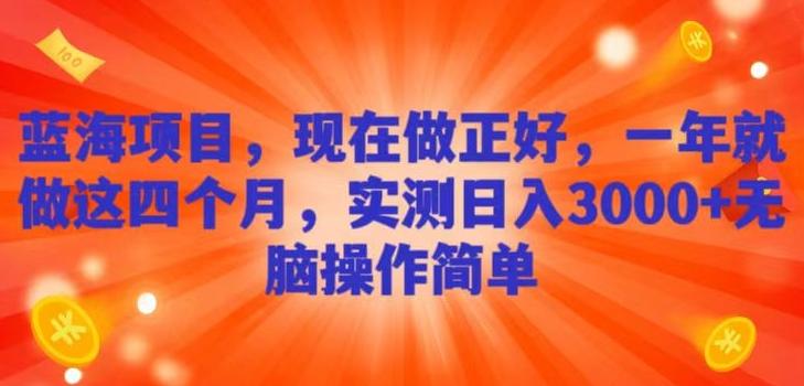 蓝海项目，现在做正好，一年就做这4个月，实测日入3000+，无脑简单操作！-天使资源网
