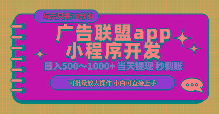小程序开发 广告赚钱 日入500~1000+ 小白轻松上手！-天使资源网