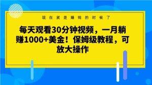 每天观看30分钟视频，一月躺赚1000+美金！保姆级教程，可放大操作【揭秘】-天使资源网