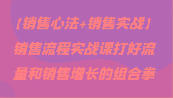 【销售心法+销售实战】销售流程实战课打好流量和销售增长的组合拳-天使资源网