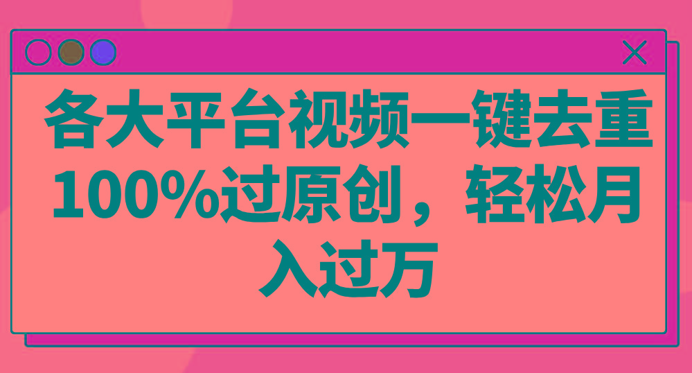 各大平台视频一键去重，100%过原创，轻松月入过万！-天使资源网