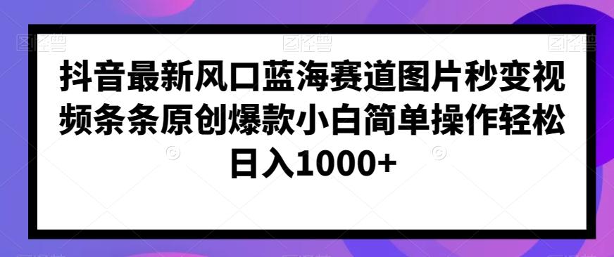 抖音最新风口蓝海赛道图片秒变视频条条原创爆款小白简单操作轻松日入1000+-天使资源网