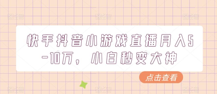 快手抖音小游戏直播月入5-10万，小白秒变大神-天使资源网