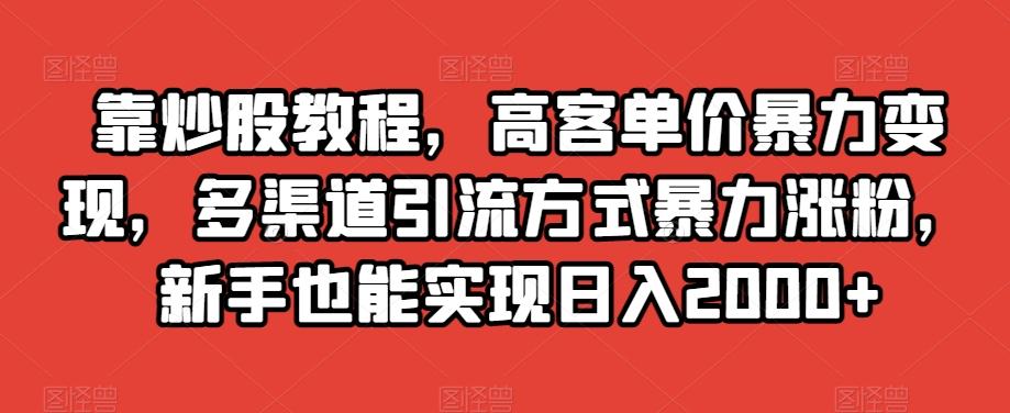 靠炒股教程，高客单价暴力变现，多渠道引流方式暴力涨粉，新手也能实现日入2000+【揭秘】-天使资源网