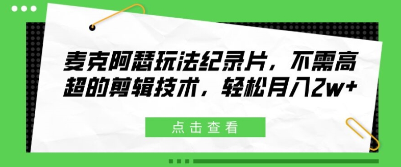 麦克阿瑟玩法纪录片，不需高超的剪辑技术，轻松月入2w+【揭秘】-天使资源网