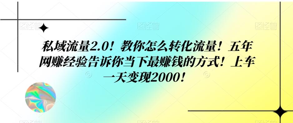 私域流量2.0！教你怎么转化流量！五年网赚经验告诉你当下最赚钱的方式！上车一天变现2000！-天使资源网