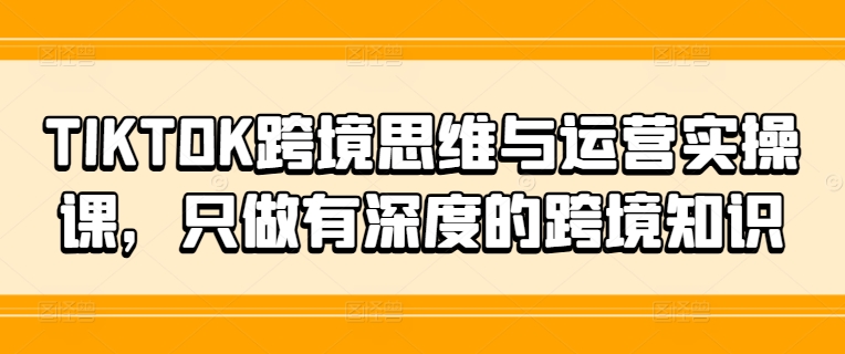 TIKTOK跨境思维与运营实操课，只做有深度的跨境知识-天使资源网