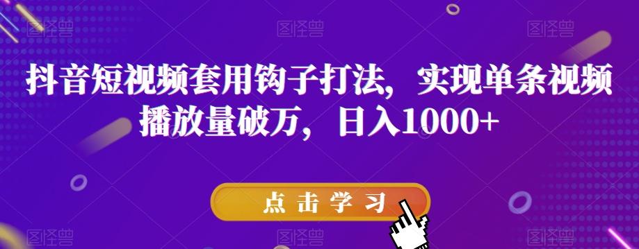 抖音短视频套用钩子打法，实现单条视频播放量破万，日入1000+【揭秘】-天使资源网