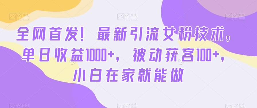 全网首发！最新引流女粉技术，单日收益1000+，被动获客100+，小白在家就能做【揭秘】-天使资源网