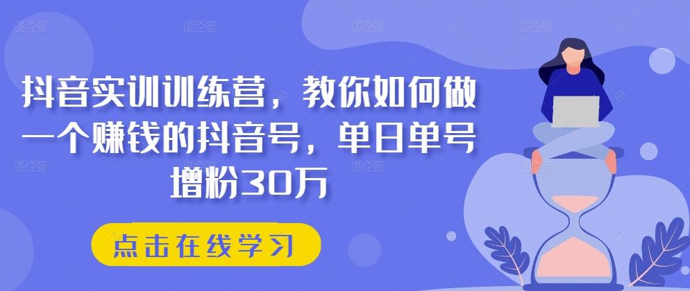 抖音实训训练营，教你如何做一个赚钱的抖音号，单日单号增粉30万-天使资源网