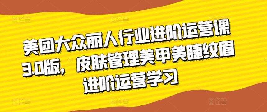 美团大众丽人行业进阶运营课3.0版，皮肤管理美甲美睫纹眉进阶运营学习-天使资源网