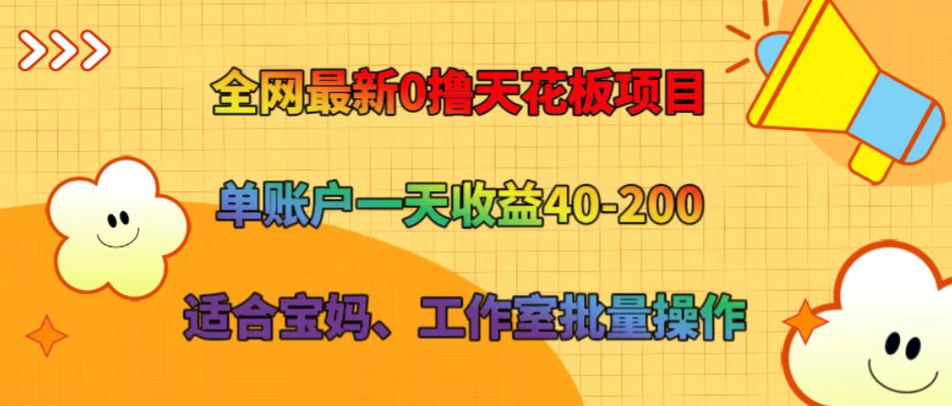 全网最新0撸天花板项目 单账户一天收益40-200 适合宝妈、工作室批量操作-天使资源网