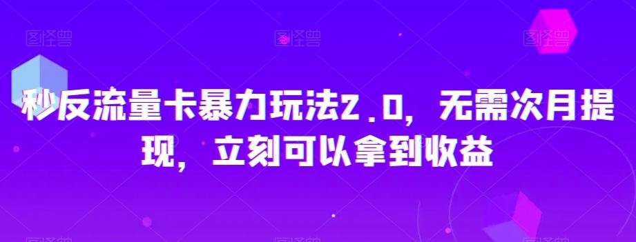 秒反流量卡暴力玩法2.0，无需次月提现，立刻可以拿到收益【揭秘】-天使资源网