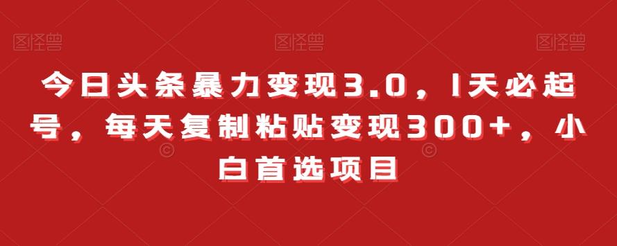今日头条暴力变现3.0，1天必起号，每天复制粘贴变现300+，小白首选项目-天使资源网