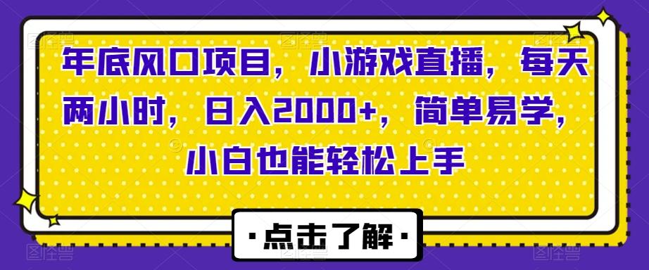 年底风口项目，小游戏直播，每天两小时，日入2000+，简单易学，小白也能轻松上手-天使资源网