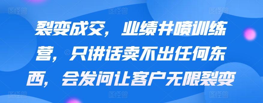 裂变成交，业绩井喷训练营，只讲话卖不出任何东西，会发问让客户无限裂变-天使资源网