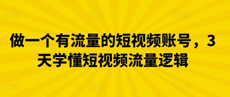 做一个有流量的短视频账号，3天学懂短视频流量逻辑-天使资源网