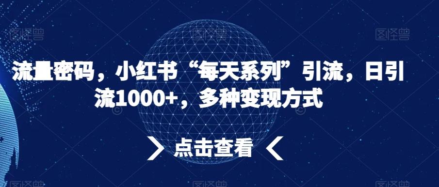 流量密码，小红书“每天系列”引流，日引流1000+，多种变现方式【揭秘】-天使资源网