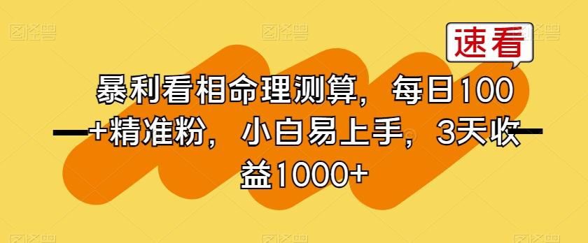 暴利看相命理测算，每日100+精准粉，小白易上手，3天收益1000+【揭秘】-天使资源网