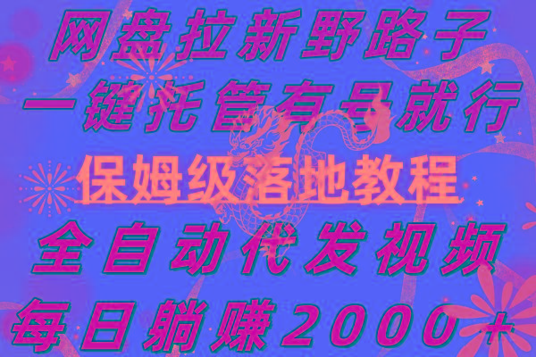 网盘拉新野路子，一键托管有号就行，全自动代发视频，每日躺赚2000＋，…-天使资源网