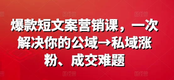 爆款短文案营销课，一次解决你的公域→私域涨粉、成交难题-天使资源网