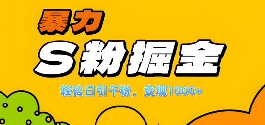 单人单机日引千粉，变现1k+，S粉流量掘金计划攻略【揭秘】-天使资源网