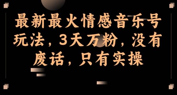 最新最火情感音乐号玩法，3天万粉，没有废话，只有实操-天使资源网