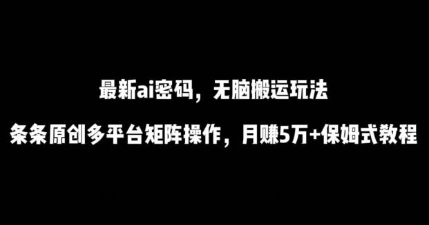 最新ai流量密码，傻瓜式搬运玩法，条条原创，多平台矩阵操作，月赚5万+保姆式教程【揭秘】-天使资源网