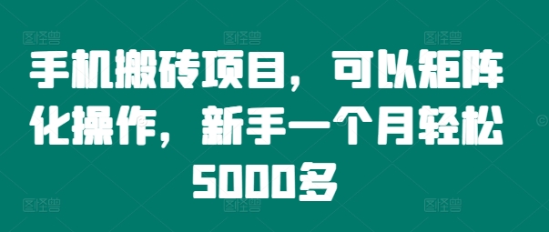 手机搬砖项目，可以矩阵化操作，新手一个月轻松5000多-天使资源网