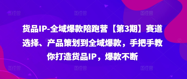 货品IP全域爆款陪跑营【第3期】赛道选择、产品策划到全域爆款，手把手教你打造货品IP，爆款不断-天使资源网