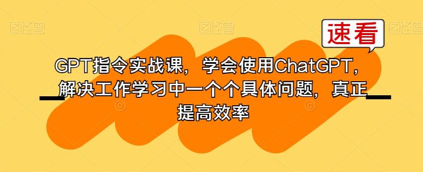GPT指令实战课，学会使用ChatGPT，解决工作学习中一个个具体问题，真正提高效率-天使资源网