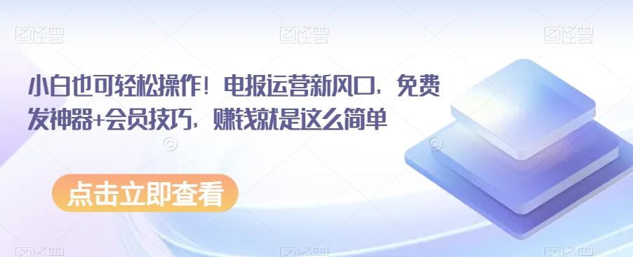 小白也可轻松操作！电报运营新风口，免费发神器+会员技巧，赚钱就是这么简单-天使资源网