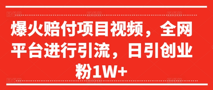 爆火赔付项目视频，全网平台进行引流，日引创业粉1W+【揭秘】-天使资源网