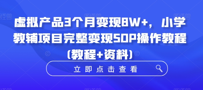 虚拟产品3个月变现8W+，小学教辅项目完整变现SOP操作教程(教程+资料)-天使资源网