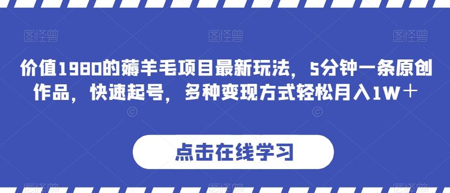 价值1980的薅羊毛项目最新玩法，5分钟一条原创作品，快速起号，多种变现方式轻松月入1W＋【揭秘】-天使资源网
