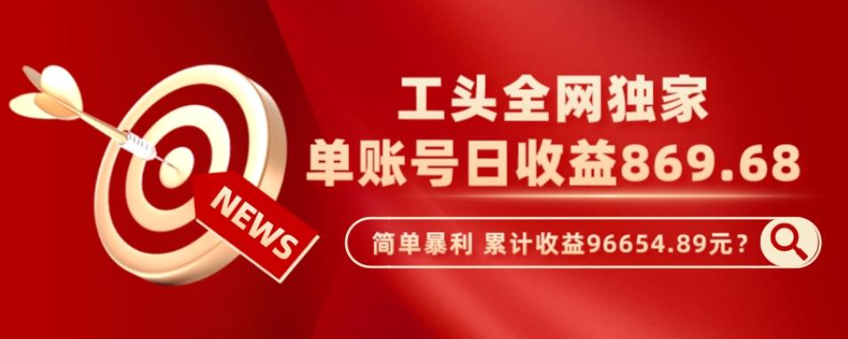 工头全网独家，这个玩法单账号日收益869.68，简单暴利，累计收益96654.89元？-天使资源网