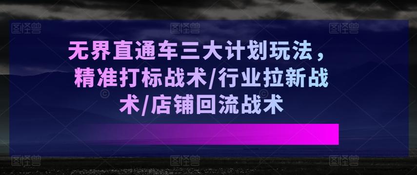 无界直通车三大计划玩法，精准打标战术/行业拉新战术/店铺回流战术-天使资源网