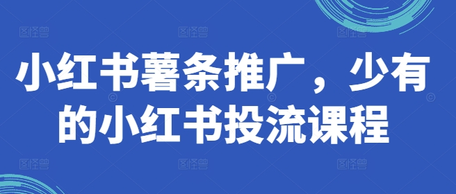 小红书薯条推广，少有的小红书投流课程-天使资源网
