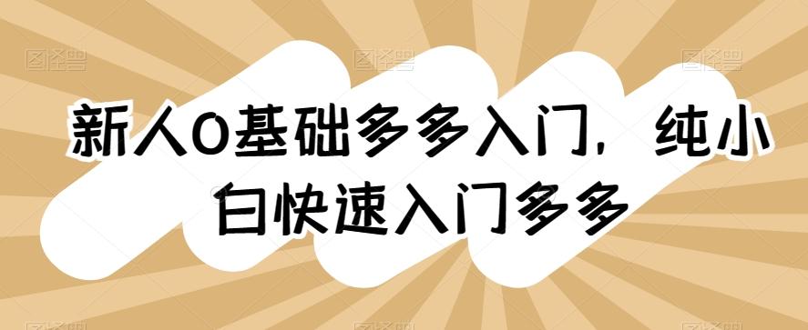 新人0基础多多入门，​纯小白快速入门多多-天使资源网