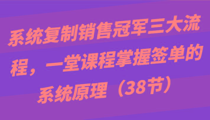 系统复制销售冠军三大流程，一堂课程掌握签单的系统原理(38节)-天使资源网